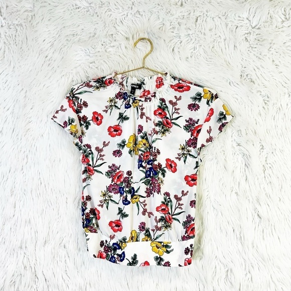 Express Tops - Express Women's Floral Blouse Multicolor Sizes Short Sleeve ruffle Neck